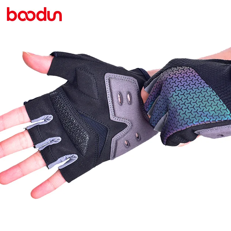 Boodun Shockproof Luminous Cycling Half Finger Gloves Light Reflective Outdoor Sport Mittens MTB Road Bike Racing Dazzle Glove