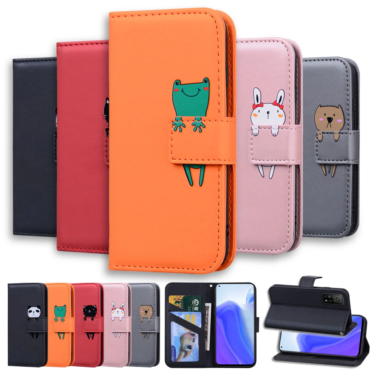 Lovely Animal Flip Leather Phone Case For Huawei P20 P30 P40 Lite Pro P Smart Y6 Y7 2019 2020 Y5P Y6P Y7P Y8P Card Stand Cover