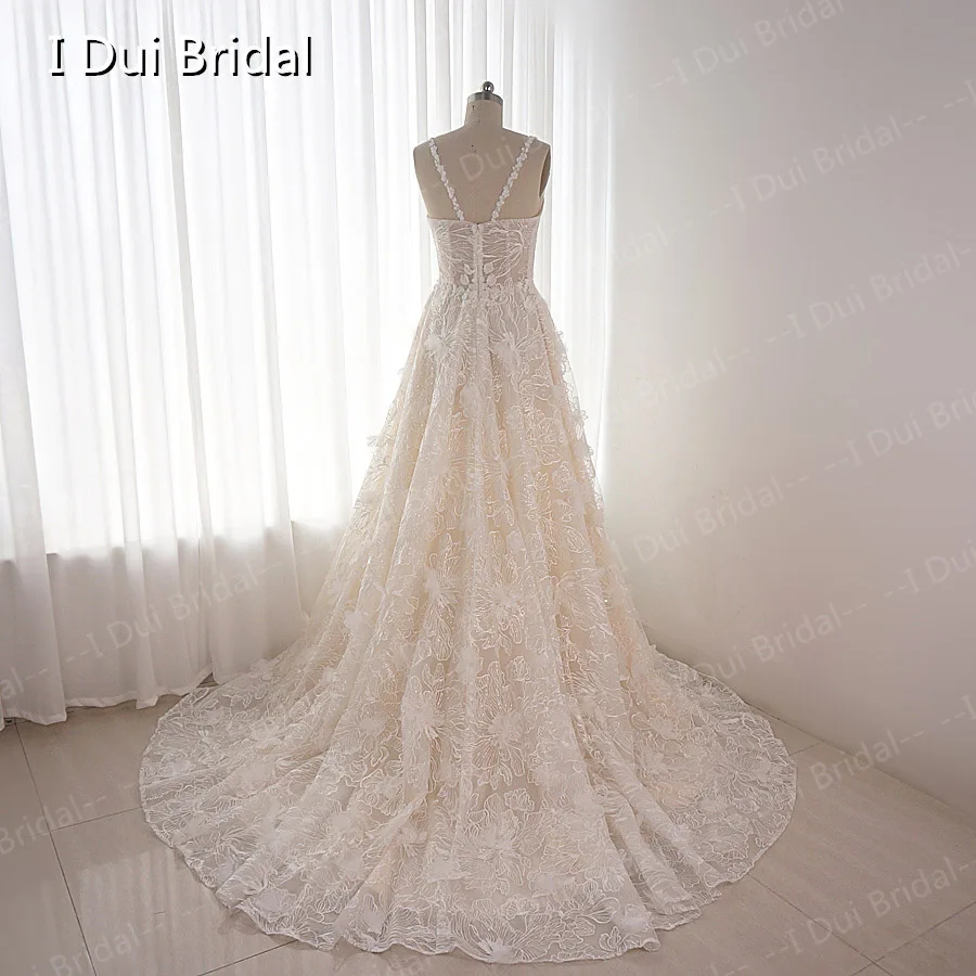 3D Flower Lace Romantic Wedding Dress A Line Bridal Gown Factory Custom Make New Style