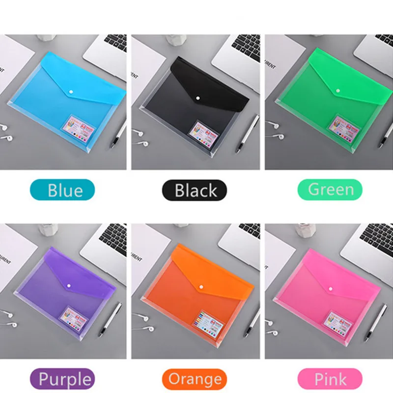 6Pcs Plastic File Bag Office Desk Organizer For A4 Document With Lable Durable Pencil Case Pen Bill Receipt File Sorting Organiz
