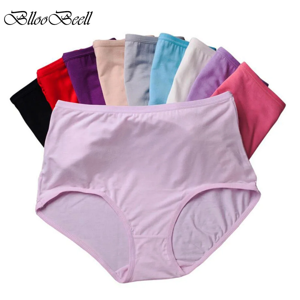 New Soft Women's Bamboo Fiber Panties Sexy Underwear High-Rise Briefs Solid Color Everyday Underpants Ladies Big Size Lingerie