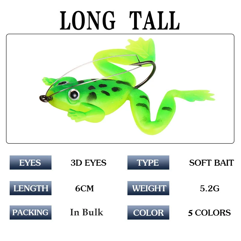 1 Pcs Soft Frog Fishing Lures 6CM 5.2G Silicone Bait Frog Artificial Treble Hooks Top Water Ray Baits Fishing Tackle