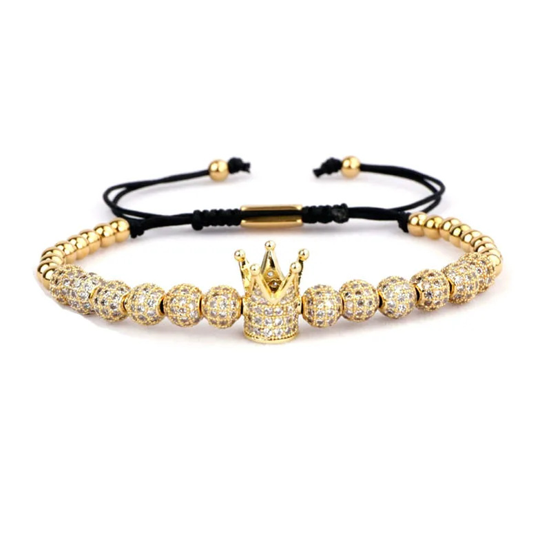 Nova Moda Luxo CZ Pedra Natural Imperial Gold Color Beads Crown Eyes Charme Pulseira Ajustável Mulheres Homens