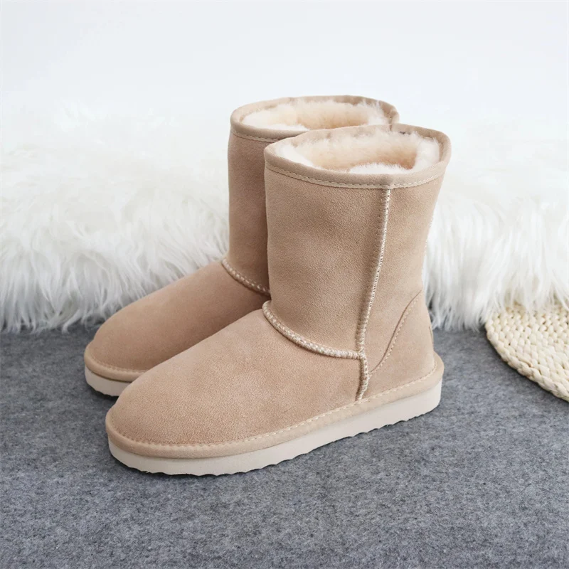 New Natural Fur Inside 2023 New Genuine Cowhide Leather Snow Boots Shoes Women Waterproof Boots Warm Winter Boots Women Shoes