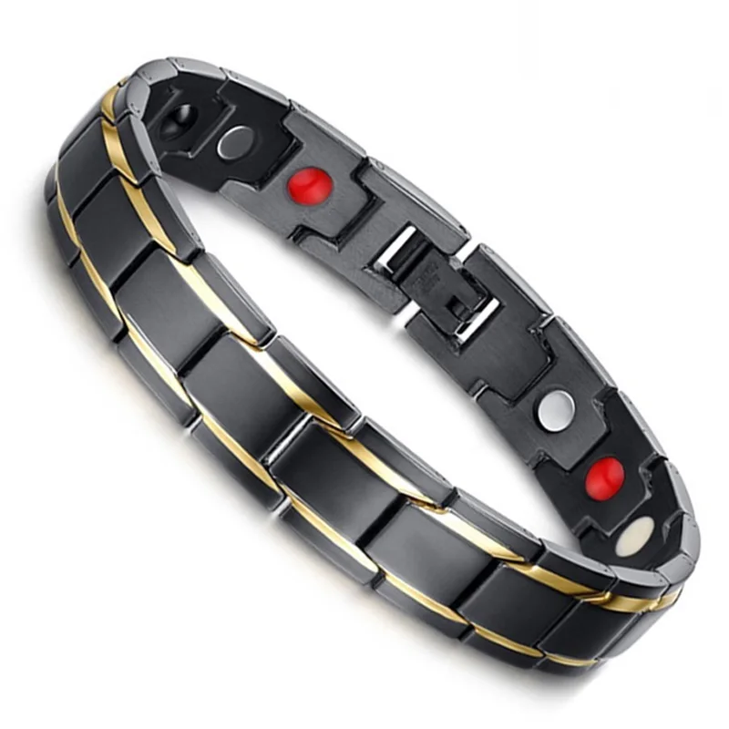 Health Energy Bracelet Male Cross Stainless Steel Magnetic Bracelet Men Gold-color Chain Link Bracelet for Men Jewelry