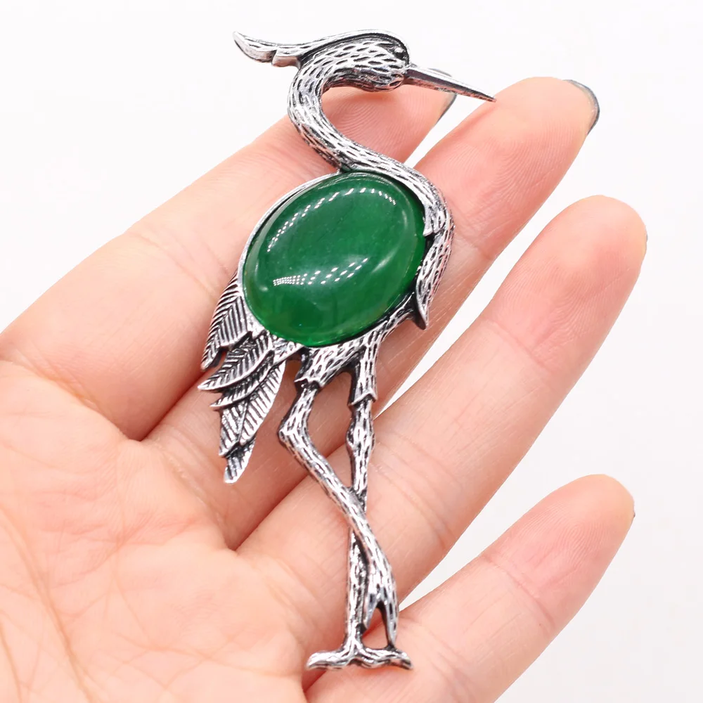 Natural Stone Brooches Lapis Lazuli Crane  Pin Pendants for Women Weddings Banquet Party Brooches Pins Gifts Size 30x80mm