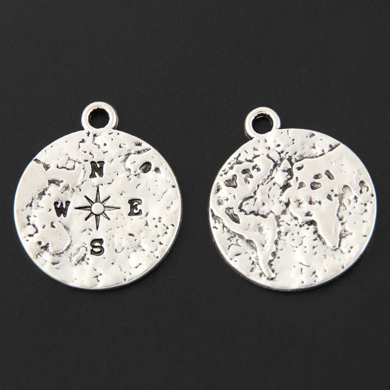 20pcs Silver Color 18x21mm World Map Charms Compass Pendant Fit DIY Jewelry Making Handcrafted Accessories