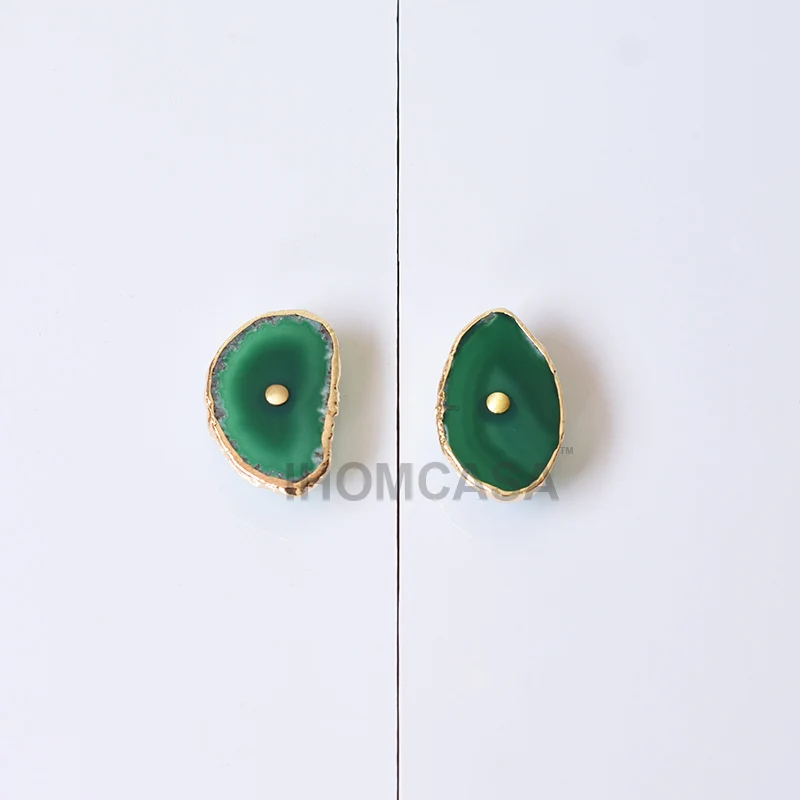 IHOMCASA Luxurious Brass Crystal Furniture Door Handles Wardrobe Cupboard Cabinet Knob Drawer Pull Natural Agate Stone Nordic