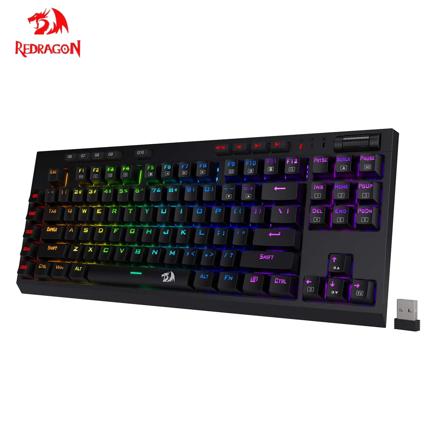 Redragon K596 Vishnu 2.4G Wireless/Wired RGB Mechanical Gaming Keyboard, 87 Keys TKL Compact Keyboard with 3000 mAh Battery