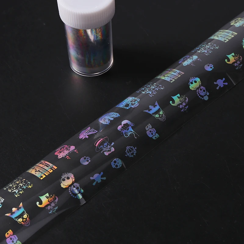 1 Roll 4*100cm Skull Graphic  Nail Art Transfer Sticker Nail Foil Halloween Nail Wraps  Decal