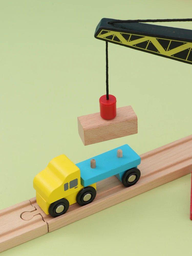 Pista de tren de madera fundido a presión, juguete de avión de coche, pista de tren de madera, simulación de riel, coche de inercia, juguete educativo para niños