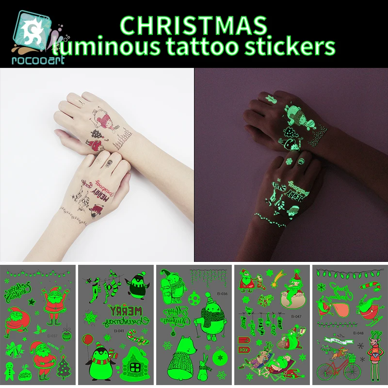 New 2020 Christmas Tattoo sticker Temporary Decoration Luminous Cartoon for Kids Hand Glowing in the dark Funny Tattoo