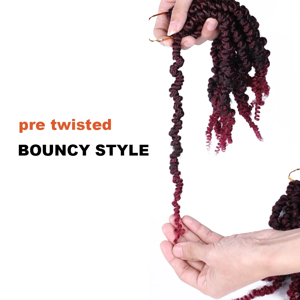 Short Bob Spring Twist Crochet Hair Springy Bomb Twist Crochet Braids Pre Twist Fluffy Passion Twist Hair Ombre Black Brown Red