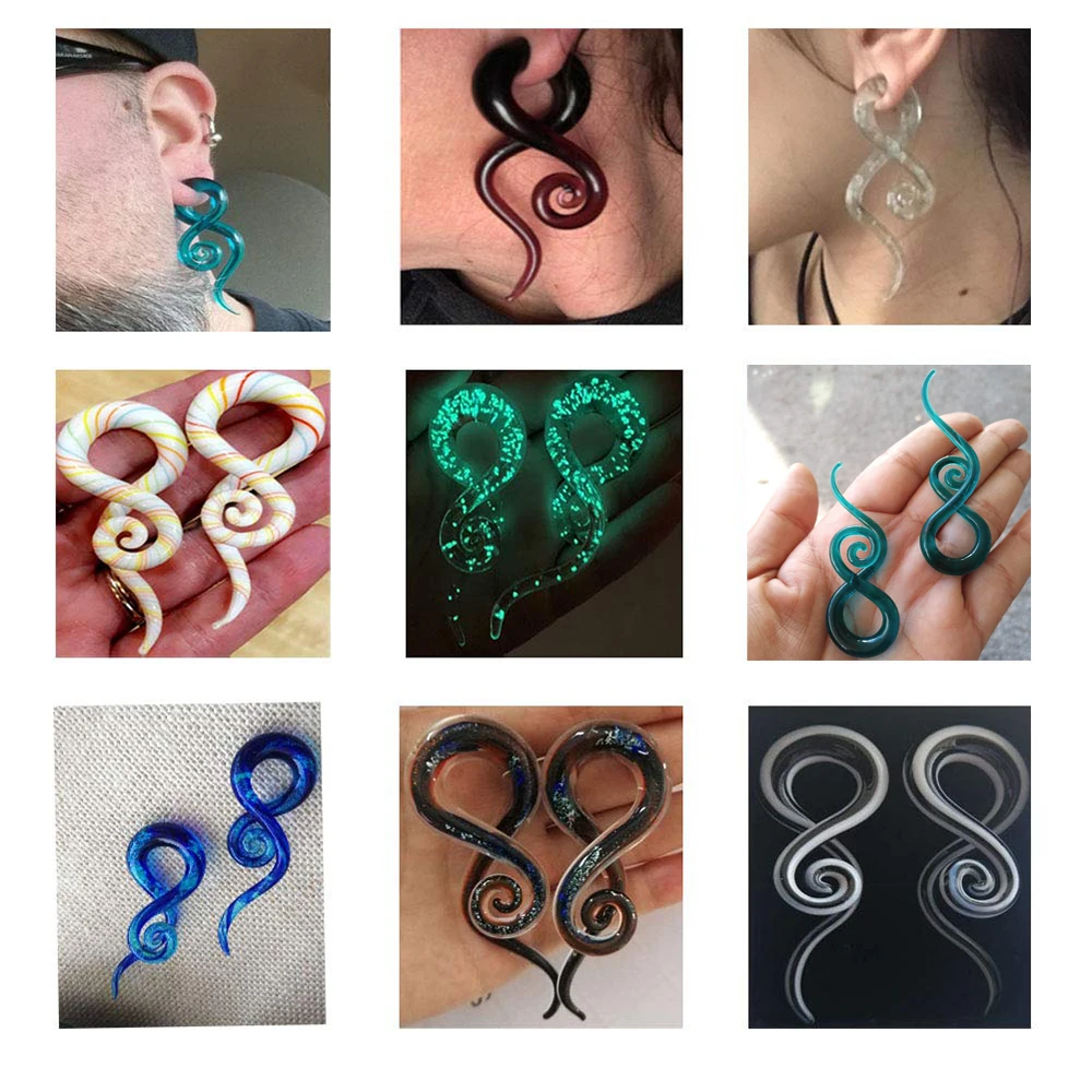 1pair Pyrex Glass Ear Tunnels Hand Made Ear Spiral Plugs Right & Left Gauges Expander Tragus Plugs Tunnel Piercing Body Jewelry