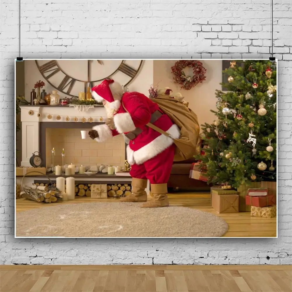 Merry Christmas Festivals Fireplace Santa Clause Gift Carpet Baby Party Portrait Photo Background Photography Backdrops