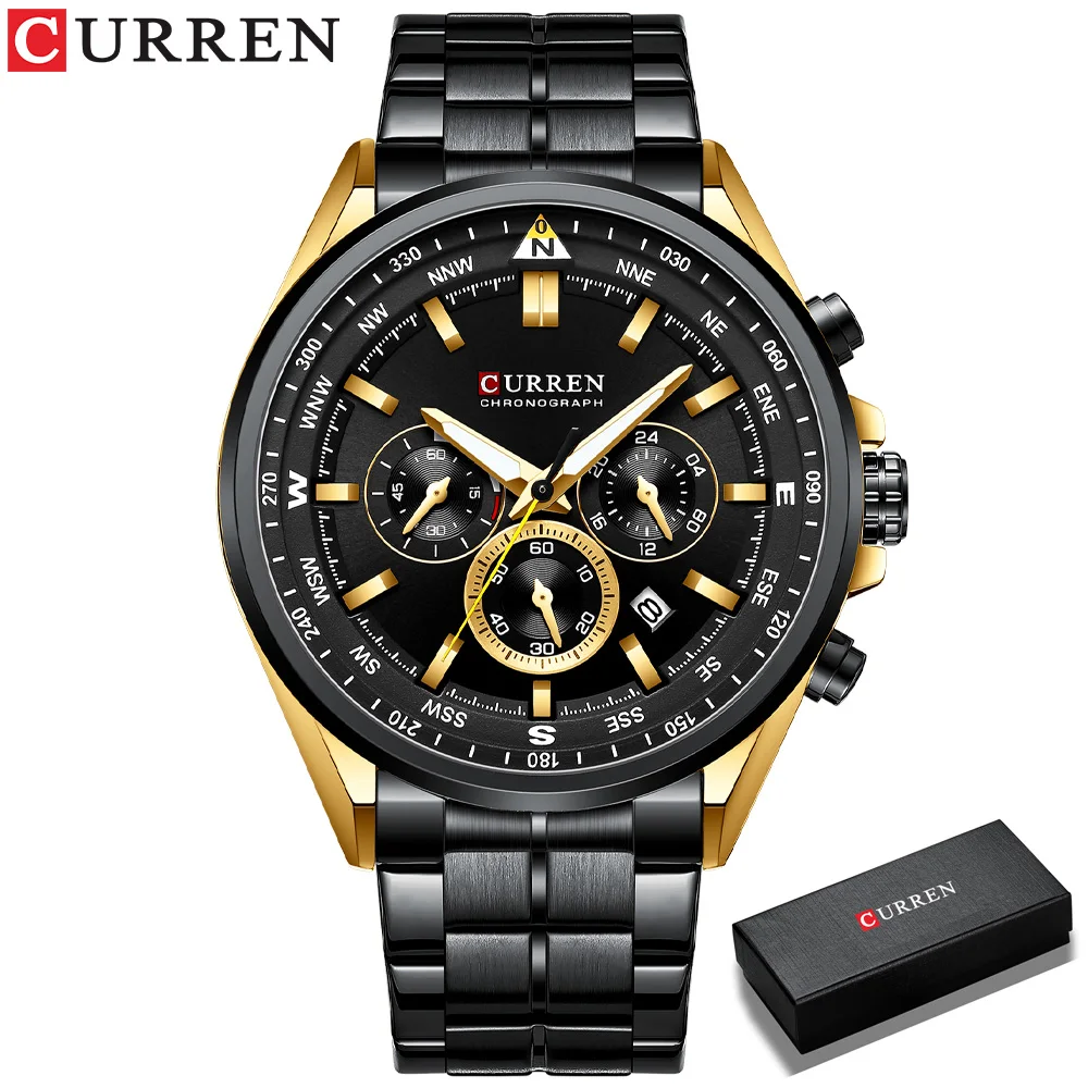 CURREN Luxus-Armbanduhren für Herren, Edelstahl, Quarz-Armbanduhren mit Chronograph, lässige Sportuhr 7