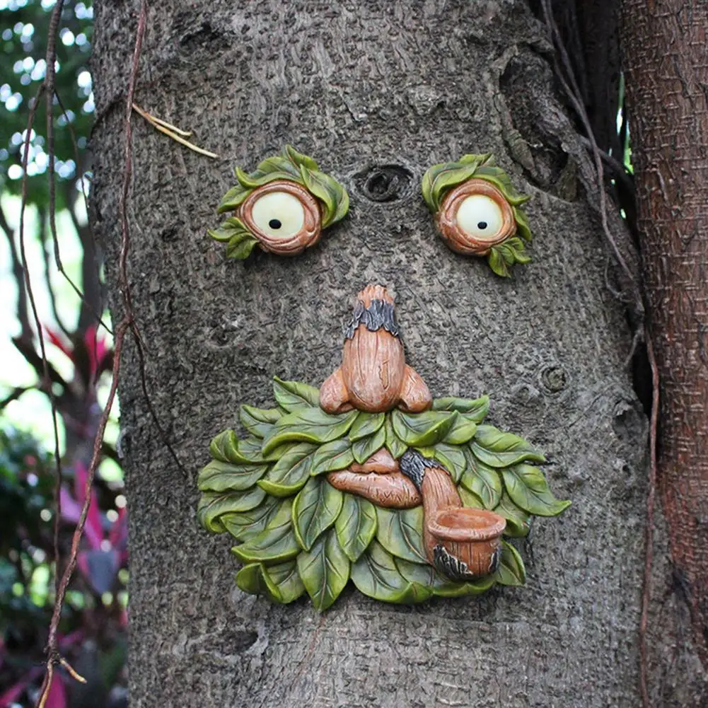 Tree Face Decoration Bark Ghost Face Facial Features Decoration Props Luminous Garden Decoration Outdoor Easter Decoracion