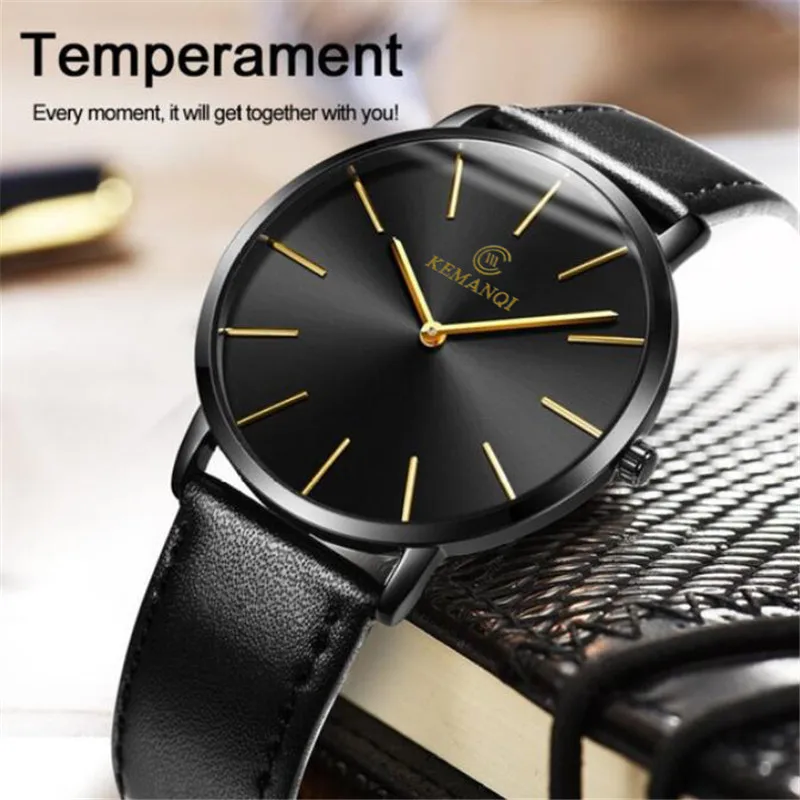 Relojes de lujo para hombres de negocios, reloj de oro ultrafino para hombres, reloj de cuarzo de cuero, reloj de pulsera para hombre, reloj mannen