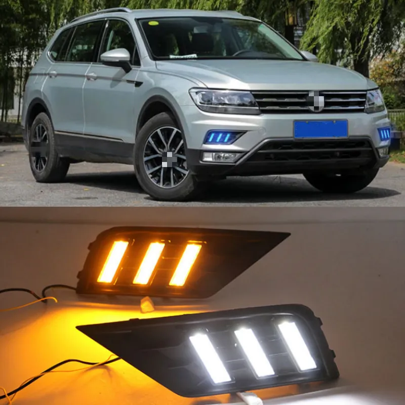 

1 пара автомобисветильник фар для Volkswagen VW Tiguan 2017 2018 2019 DRL дневные ходовые огни с желтым указателем поворота противотуманная фара