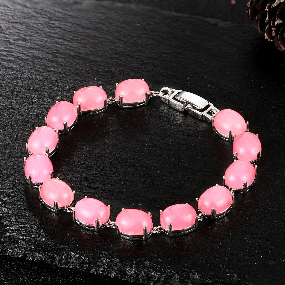 

S925 Sterling Silver Bracelet Pink Malay Jade Tennis Bracelet 18cm Natural Gemstone Bangle Jewelry Anniversary Gift