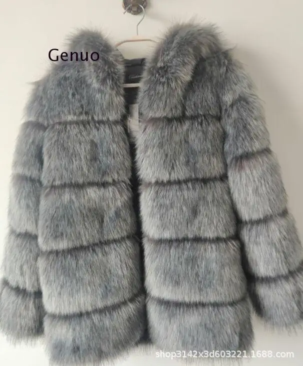 Luxury Faux Sliver Fox Fur Coat Women Winter Jacket with Big Fur Hood Thick Warm Overcoat 2020 New Fashion Flurry Fake Fur Coats