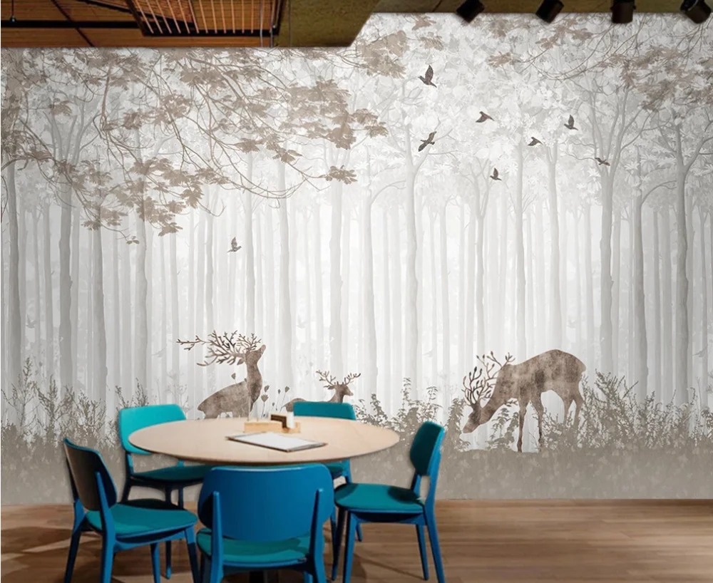 Custom Mural Wallpaper 3D Hand Painted Forest Sika Deer Background Wall