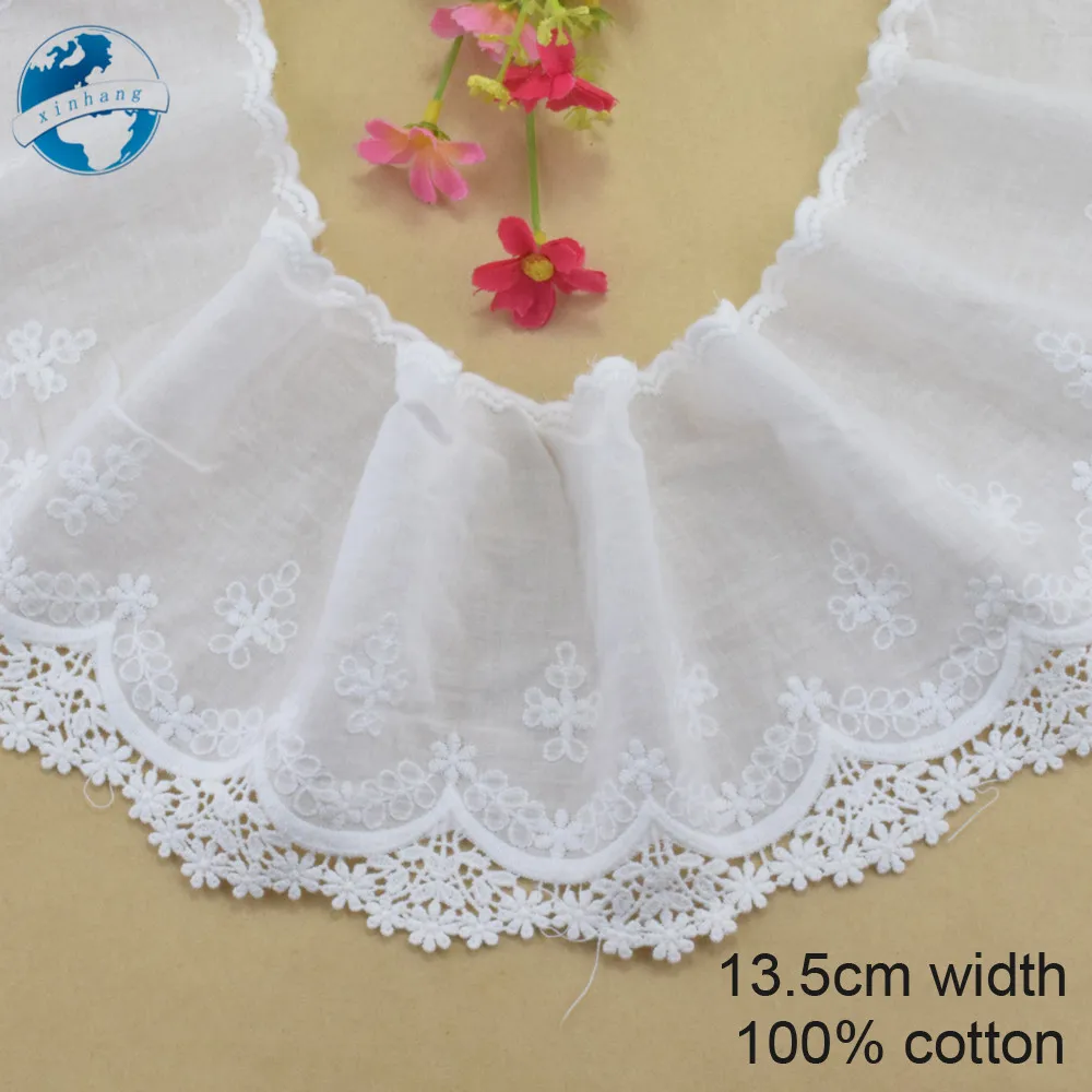 13.5cm Wide 100% Cotton Embroid Lace Sewing Ribbon Guipure Trim Wedding Decoration DIY Dolls Colthes Accessories Lace Edge#4013