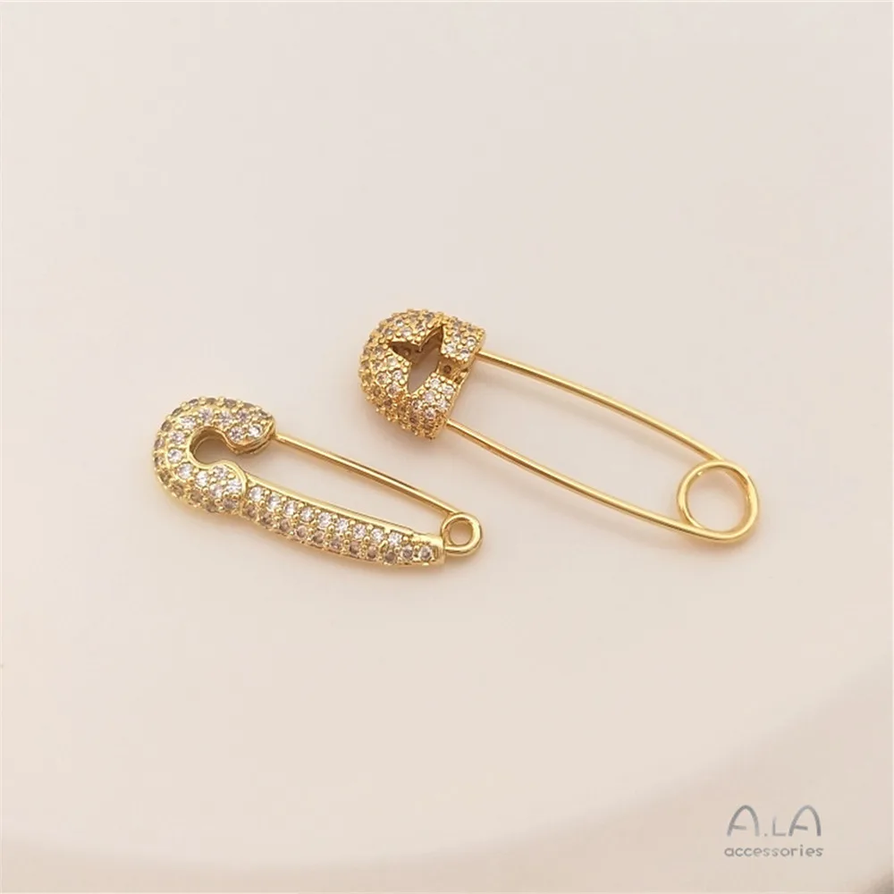 18K Gold Color Micro-set zircon back-shaped brooch hand-made earpin, diy first accessory connecting buckle