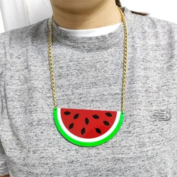 KUGUYS Summer Watermelon Pendant Necklaces for Women Fashion Gold Colour Link Chain Trendy Acrylic Jewelry