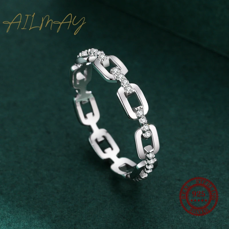 Ailmay-Real 925 Sterling Silver Anel de Dedo para Mulheres, Zircão Transparente, Cor Dourada, Acessórios de Festa, Jóias para Meninas, Moda