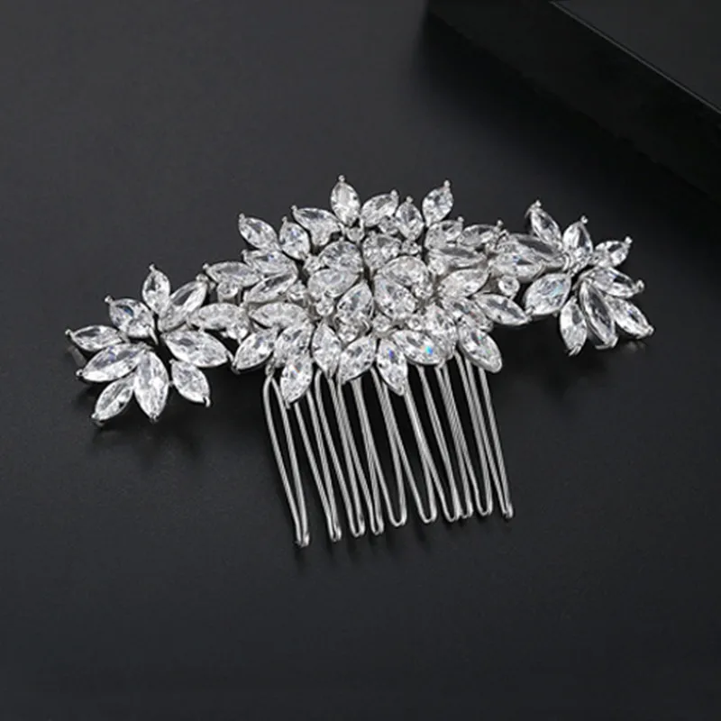 SLBRIDAL Luxury Trendy Prong Setting Cubic Zircon Bridal Hair Comb Wedding Headpieces Women Girls Jewelry Hair Accessories