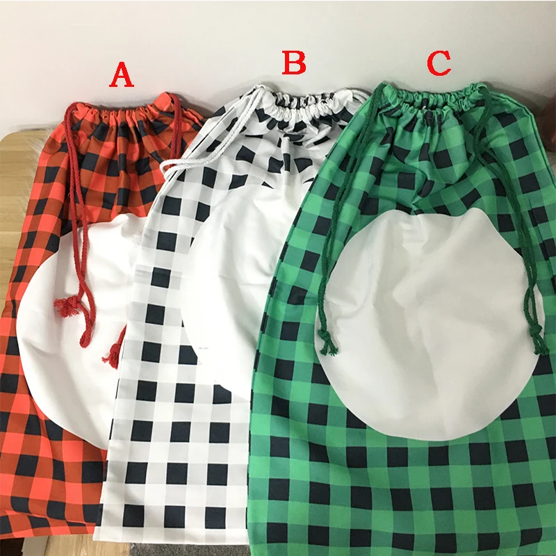 Wholesale Christmas Gift Bags Xmas Plaid Drawstring Pockets Santa Sacks Festival Storage Bags Blank Sublimation