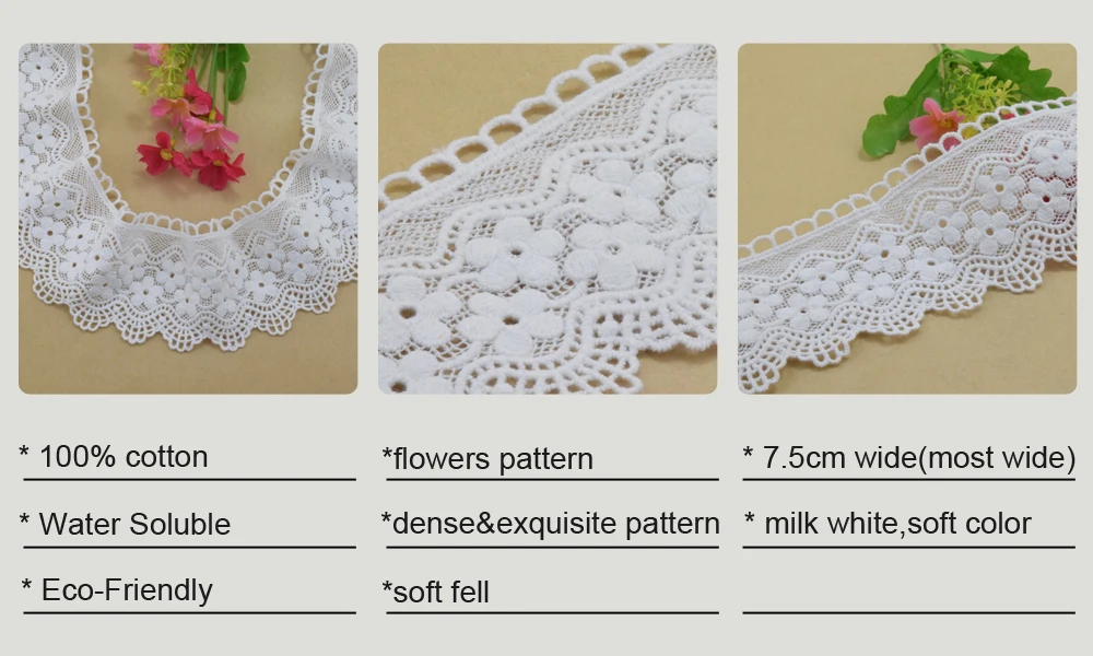 7,5 cm weiß 100 % Baumwolle Stickerei Spitze Französisch Band Stoff Guipure Diy Puppen Borte Warp Stricken Nähen Zubehör # 4004 – Detail 1