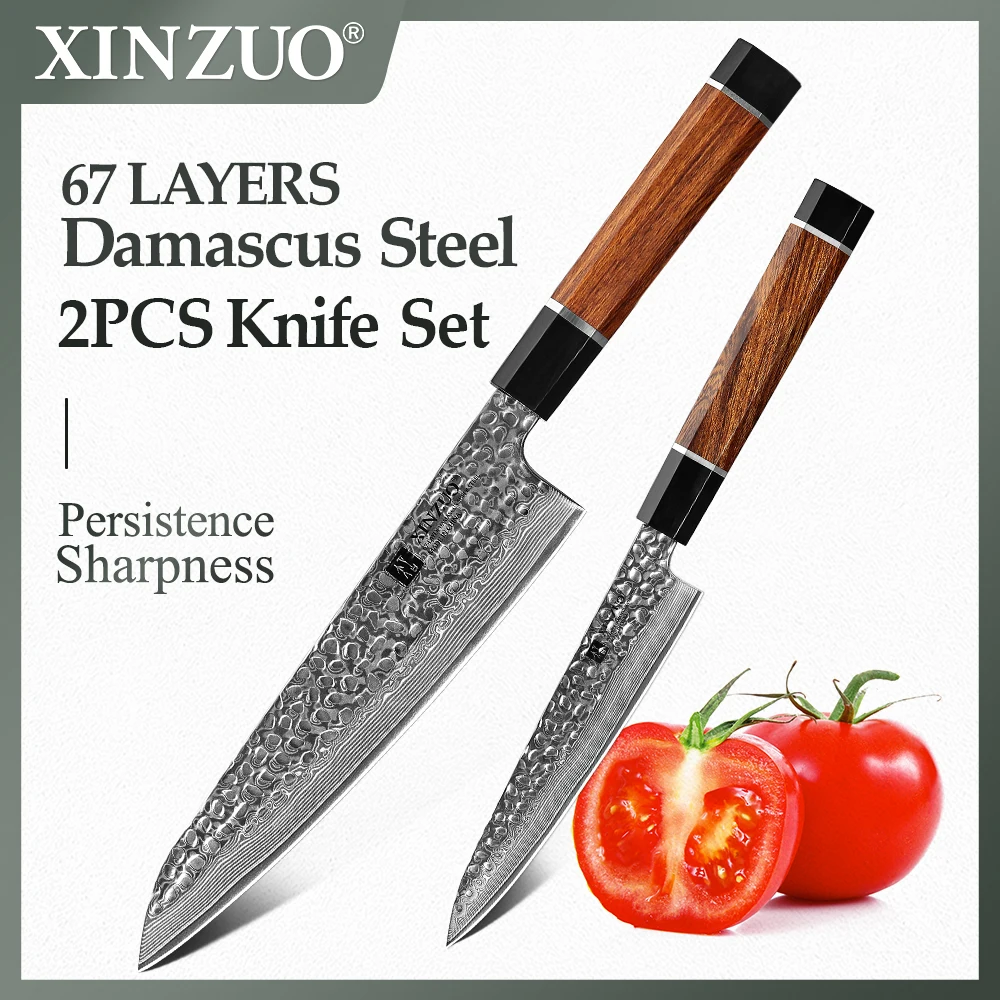 

XINZUO 2PCS Kitchen Knives Sharp Chef Knife Sets 67 Layers Japanese Damascus Stainless Steel VG10 Chef Utility Knives Gift Box