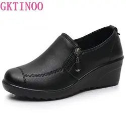 GKTINOO 2024 Spring Autumn Women's Leather Sneakers Platform Shoes Lady Wedge Single Casual Shoes Mother High Heel Slip On Shoes