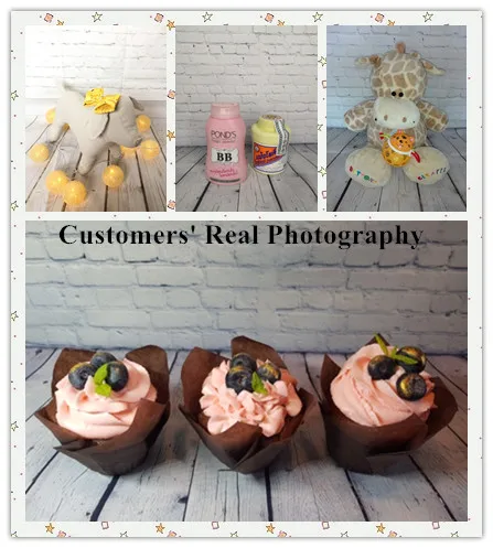 Laeacco-사진 배경, 음식 케이크 벽돌 시멘트 벽 단색 그라데이션 나무 바닥 사진 배경