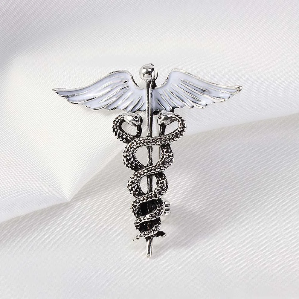 Crystal Caduceus Pins Wing with Snakes Badge Brooches Lapel Pin Medicine Symbol Jewelry Gifts For Nurse Doctor Medical Students