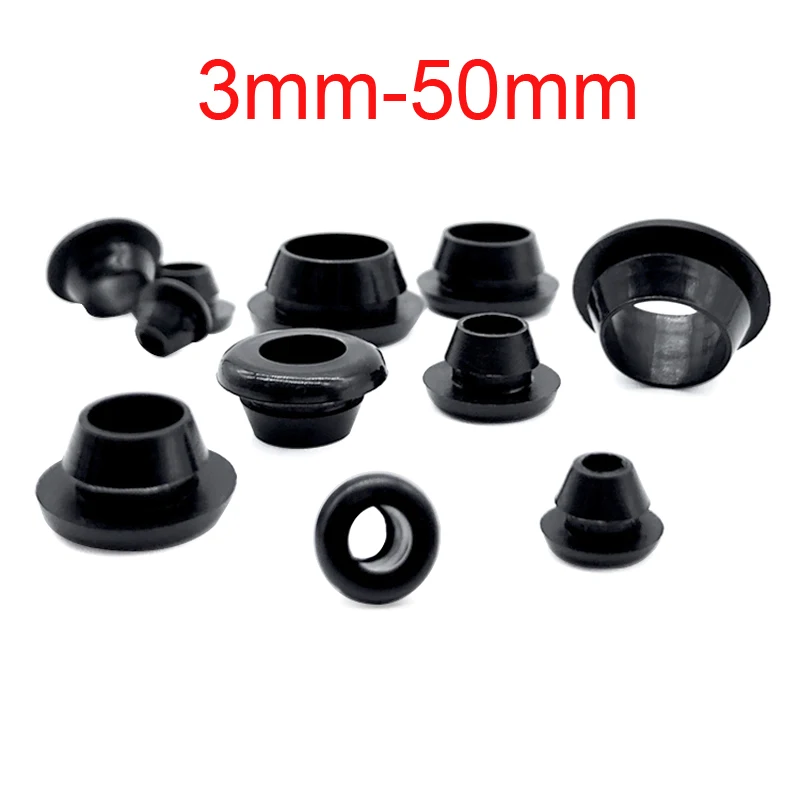 Black 3mm-50mm  Rubber Snap-on Grommet Hole Plugs End Caps Bung Wire Cable Protect Bush