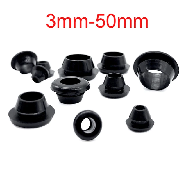 Czarny 3mm-50mm Gumowe zatrzaski z przelotką Zaślepki zaślepki Bung Wire Cable Protect Bush