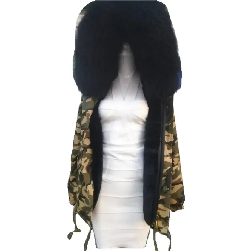 Camouflage Fashion Short Winter Coat Big Black Collar Women Outwear With Faux Fur Lining Factory Price