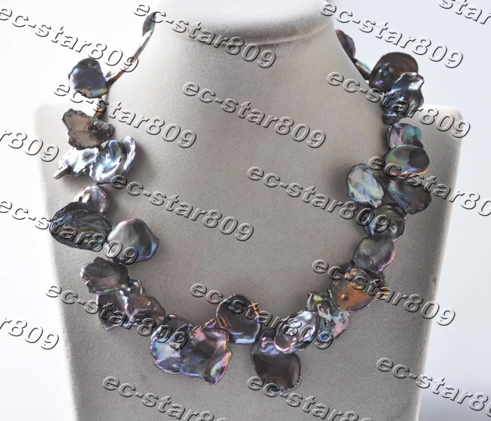 

Z11277 Huge 18" 26mm Peacock-Black Baroque Lamina Reborn Keshi Pearl Necklace Custom jewelry