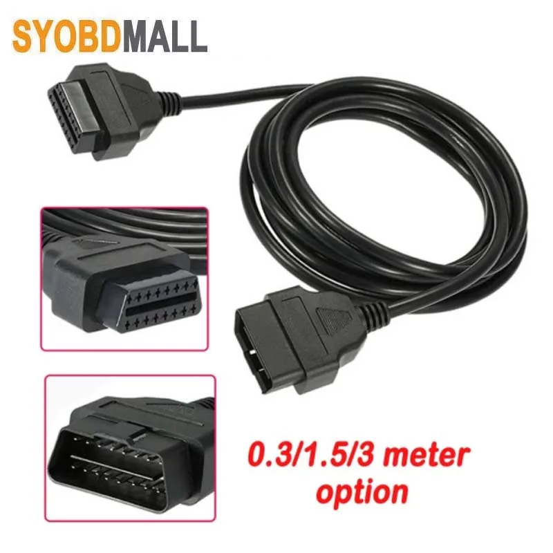 0.3/1.5/ 3 Meter Male To 16Pin Female OBD II Connector OBD2 Extension Cable OBD2 16 Pin Car Scanner Convert Adapter Best Price