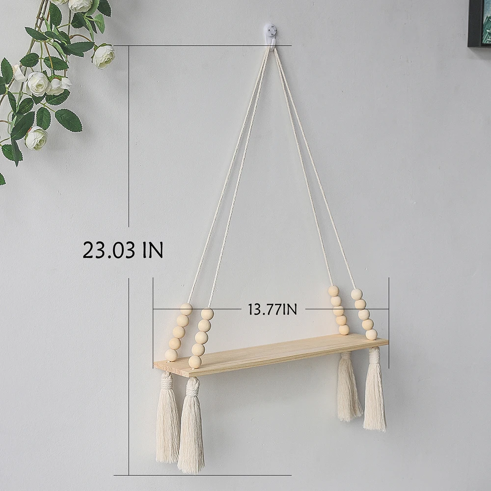 Macrame Wand Hängen Regal Boho Wohnkultur Regale Auf Wand Holz Dekoration für Schlafzimmer Wohnzimmer Kindergarten Christamas Geschenk – Detail 16