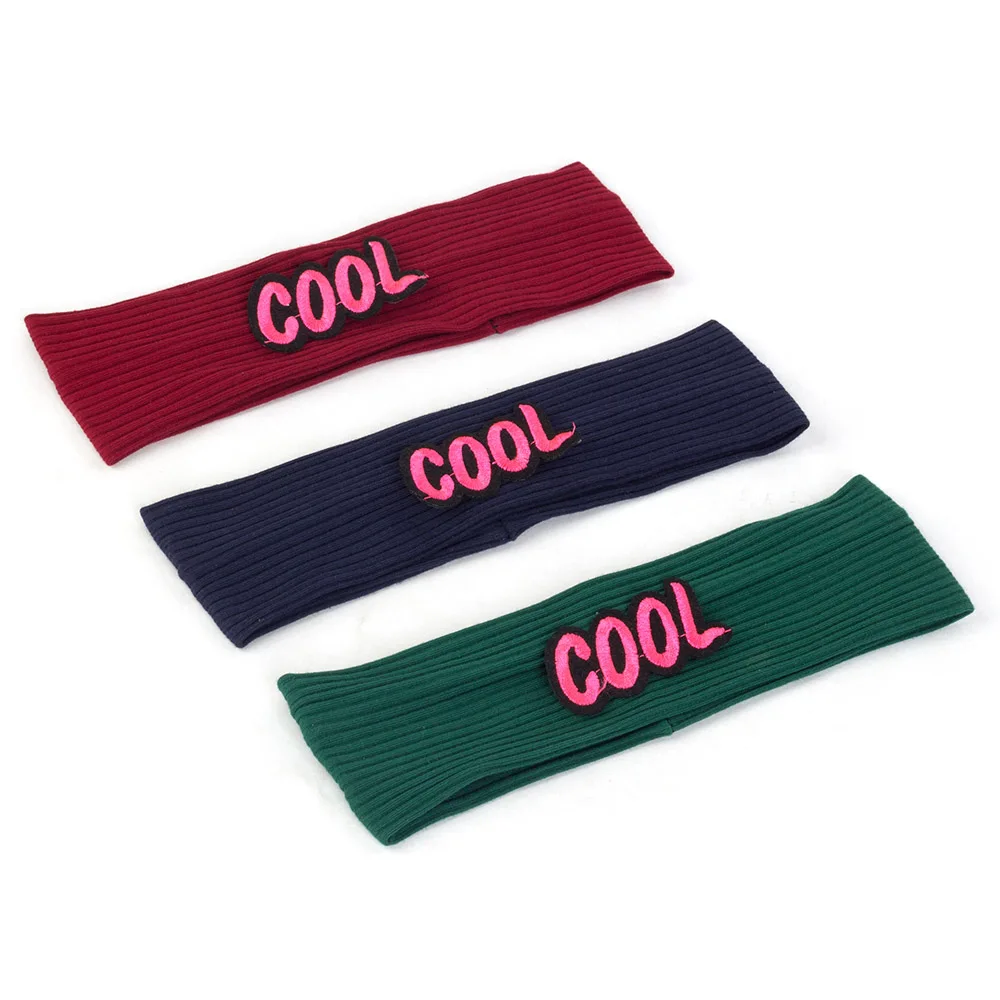 Geebro Children Cool Letter Elastic Flat Cotton Headband Baby Girls Ribbed Hairband Turban Kids Boys Fashion Hair Accessories