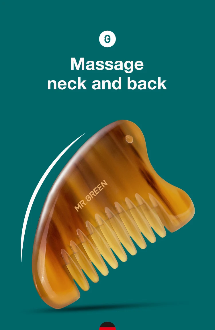 MR.GREEN Kamm Mit Guasha Schaben Massage Bord Natur Ox Horn Gesicht Schönheit Werkzeuge Hals Körper Massage Haut Schmerzen Relief Schaber – Detail 9