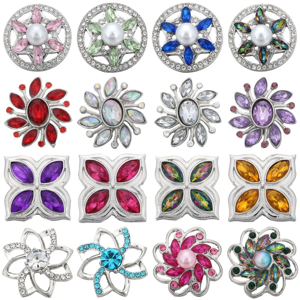 5pcs/lot Wholesale 18mm Snap Button Rhinestone Flower 18mm 20mm Metal Snap Buttons Fit Snap Bracelet Bangle DIYJewelry