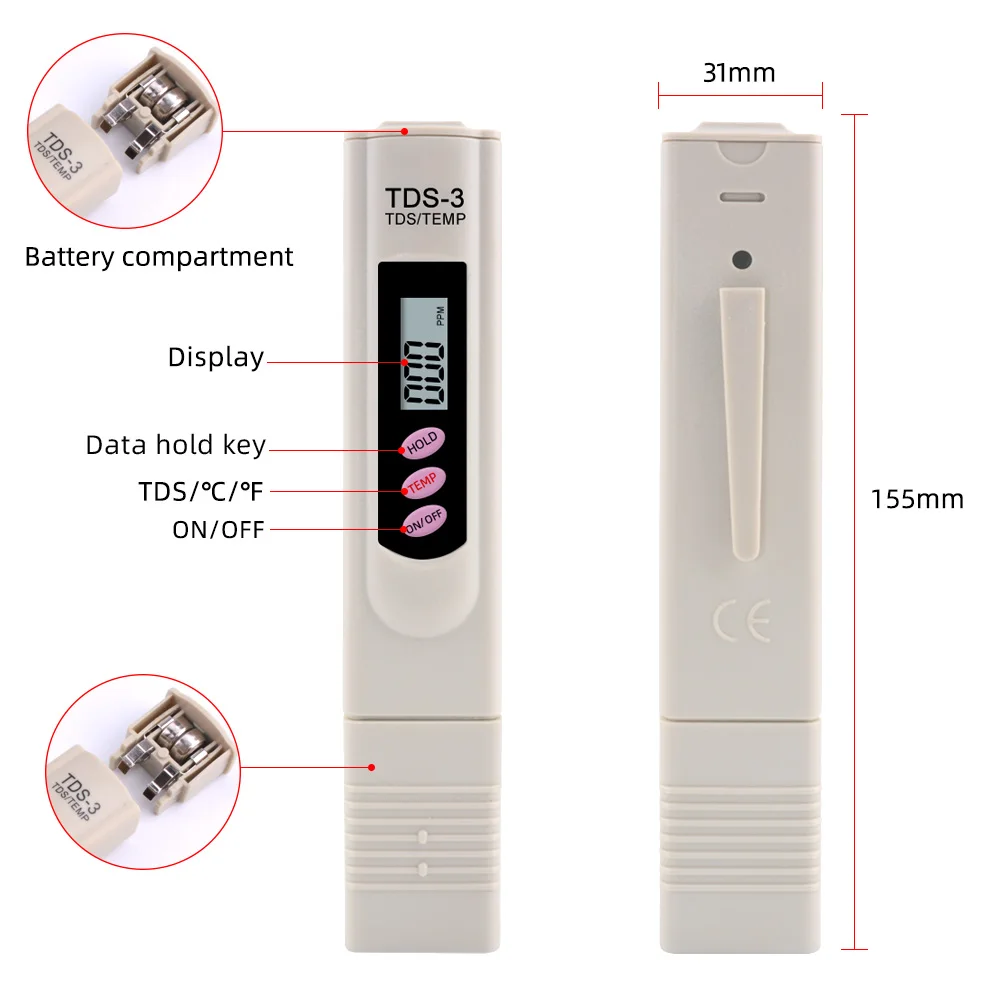 High Quality Portable Digital TDS Meter Filter Measuring Water Quality Purity Tester drink Water tds meter pen type