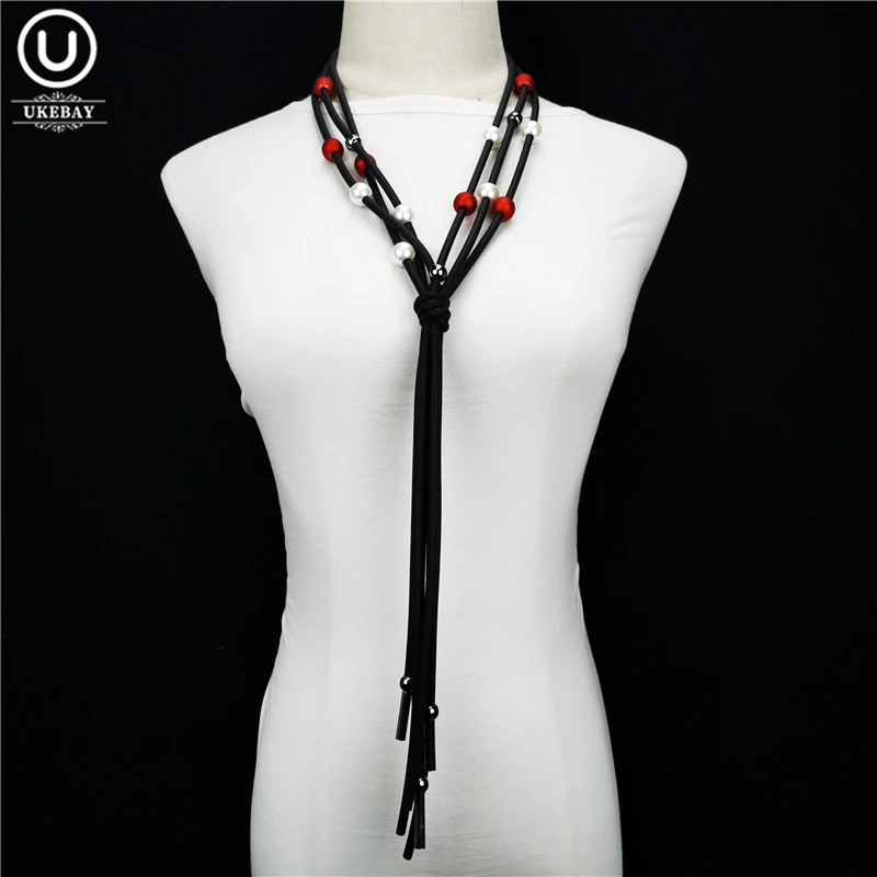 UKEBAY New Handmade Rubber Jewelry Set Pearl Necklace Women Pearl Bracelet Ring Sets Drop Earrings Wedding Jewelry Set Gifts image 3