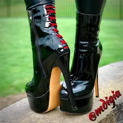 Onlymaker Platform Ankle Boots Women Round Toe Thin High Side Zipper Slim Fashion Party Winter Handmade Booties