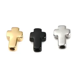 New Trend Stainless Steel Religious Beads Cross Gold Color 14mm x 10mm, Hole: Approx 2.7mm, 1 Piece